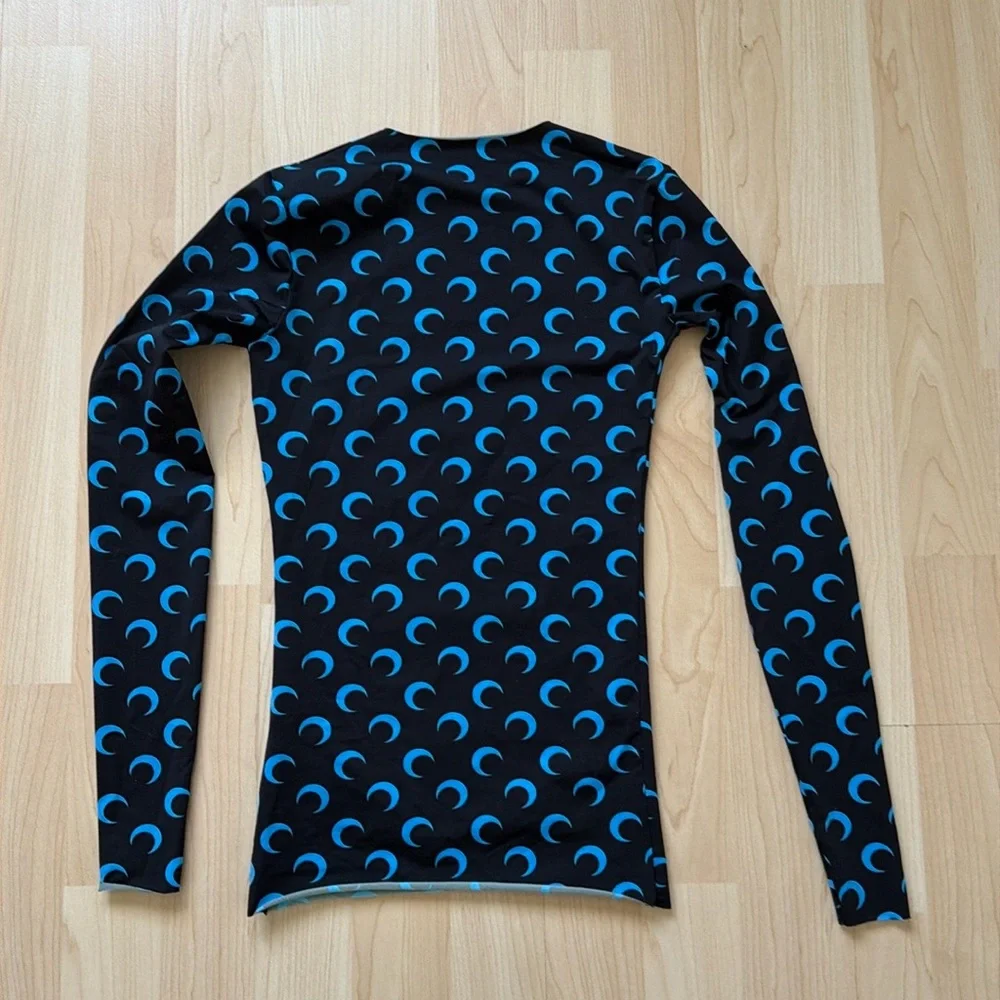 Marine Serre White Line jersey crewneck crescent moon top, size S_5